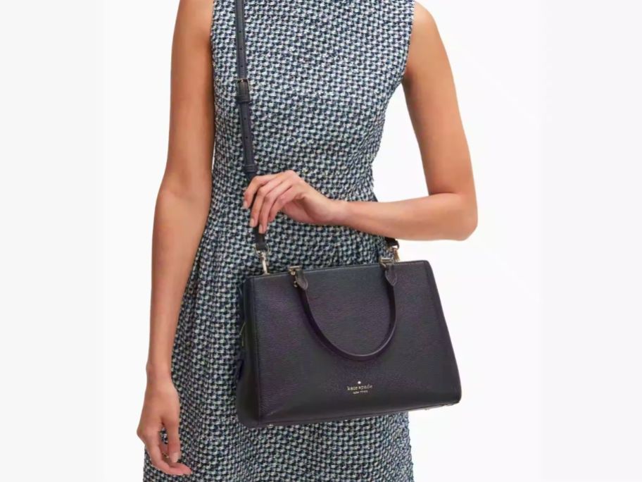 Woman wearing Kate Spade Lila Medium Triple Compartment Satchel