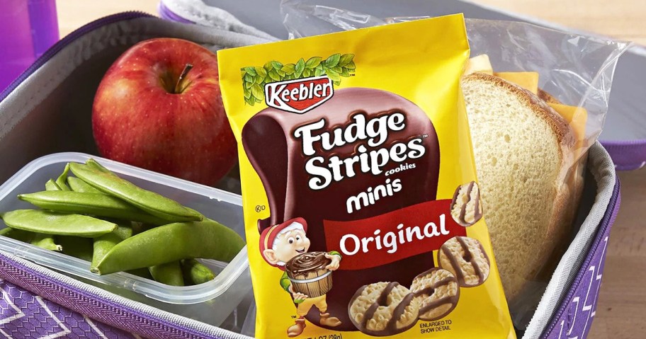 small bag of Keebler Fudge Stripes Cookies in lunch box