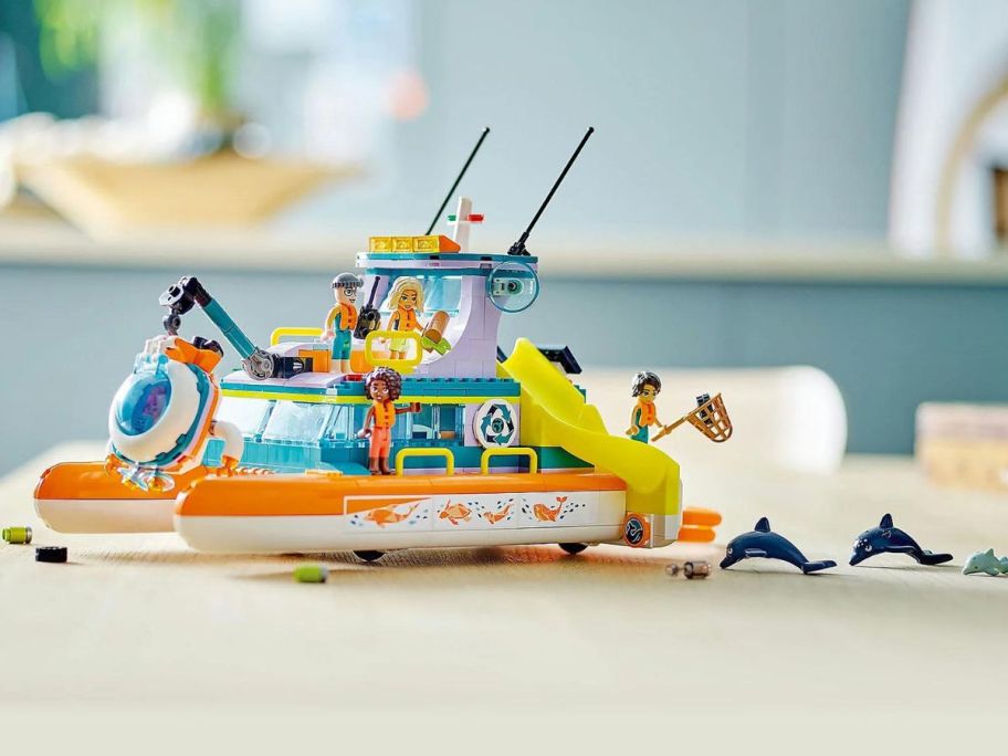 LEGO Friends Sea Rescue Boat all built on a table