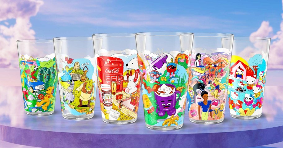 6 McDonald's cups with different character themes