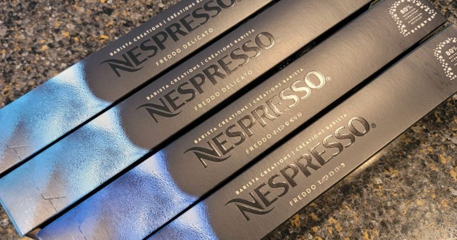 Nespresso Capsules Original Line - Freddo Delicato Espresso Coffee Pods on counter