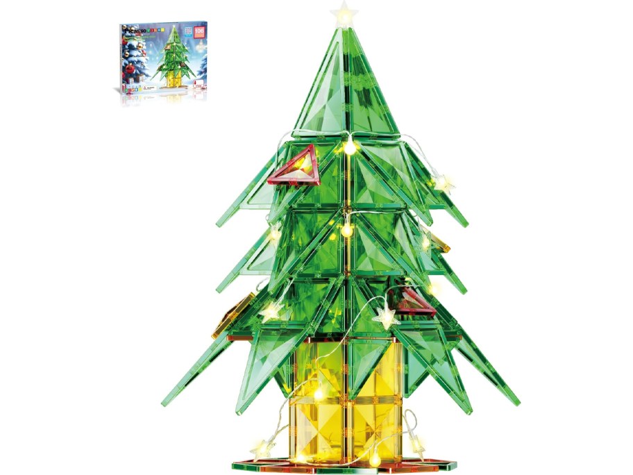 Picasso Tiles 106-Piece Light Up LED Christmas Tree Magnetic Building Tiles Set