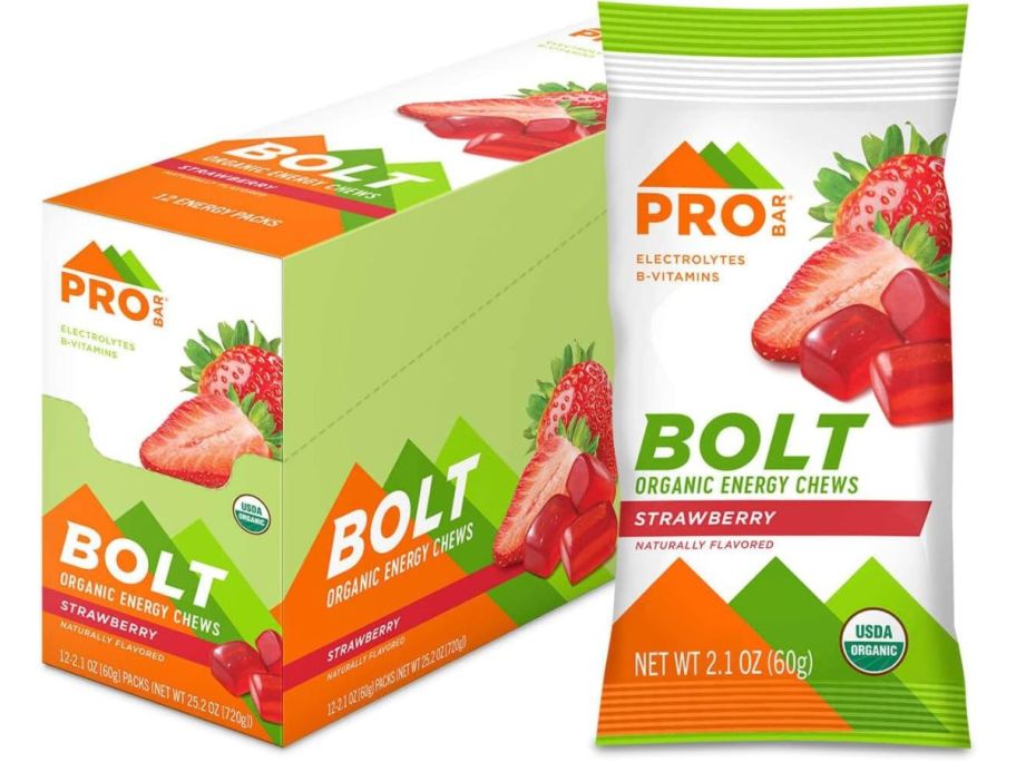 Stock image of a Pro Bar Bolt Energy Chews Strawberry Box