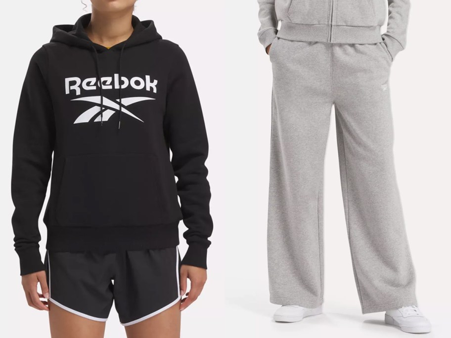 Reebok Women's Identity Big Logo Fleece Hoodie and Identity Small Logo Fleece Wide Leg Pants