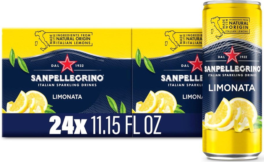 stock image of case of Sanpellegrino Italian Sparkling Drinks in Limonata flavor