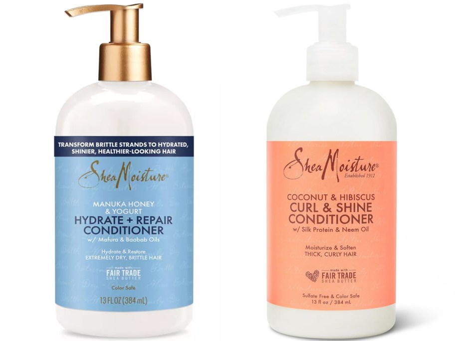 two bottles of SheaMoisture conditioner