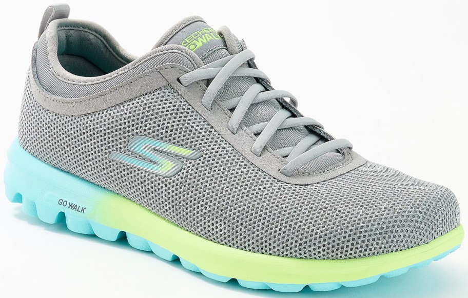 grey sneaker with blue and green ombre soles