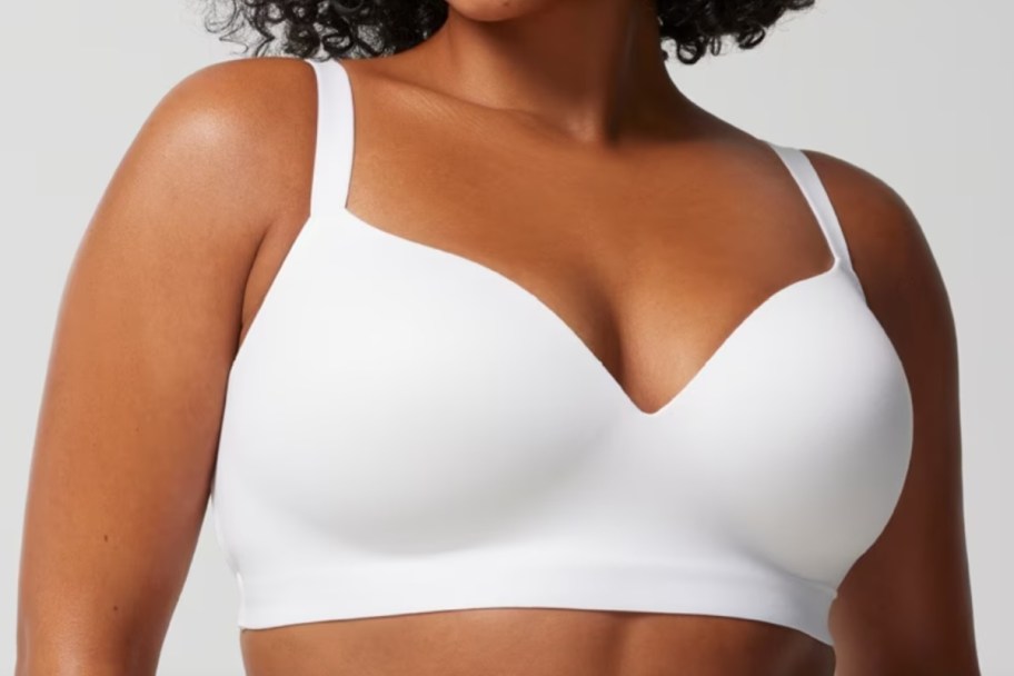 woman in white wireless bra