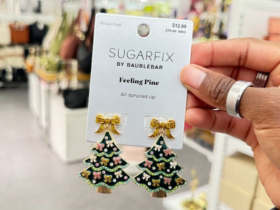 SugarFix by BaubleBar Feeling Pine Earrings in hand in store