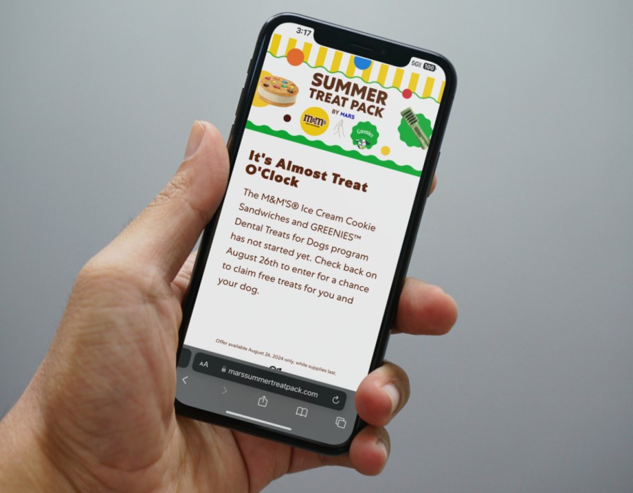 Mars Summer Treat Pack Website shown on the phone