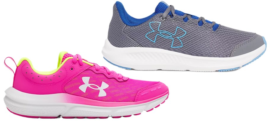 pink and grey running shoes