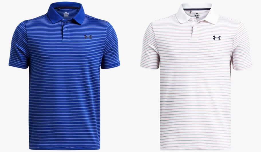 blue and white striped polos