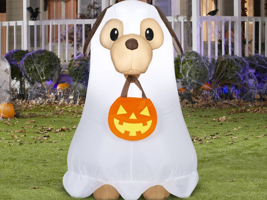 ghost dog halloween inflatable in yard