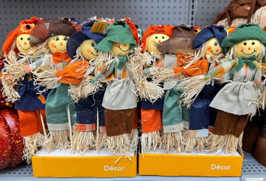 scarecrow floral picks on a storre shelf