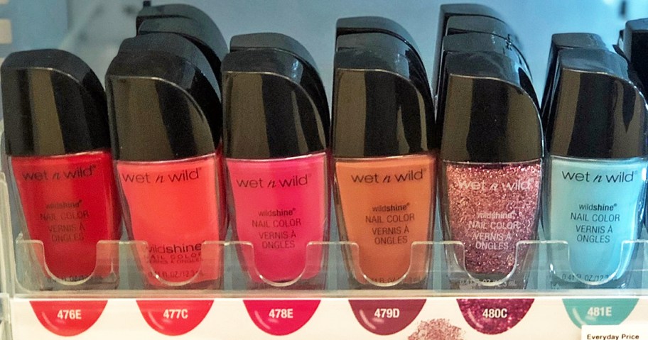 row of Wet n Wild Nail Polish in store