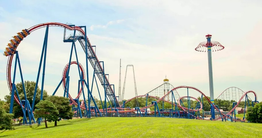 roller coaster and rides at Worlds of Fun amusement park