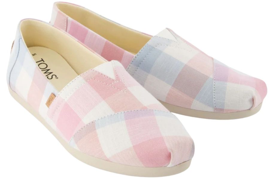 pink plaid TOMS alpargatas stock image 