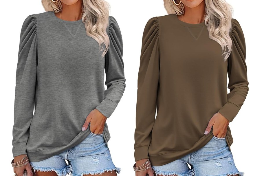 brown and grey womens tunic tops