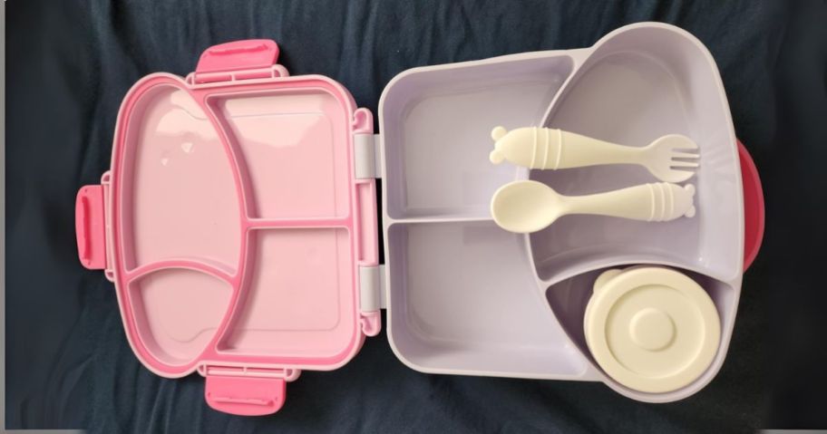Bento 4-Compartment Box in Pink open on table