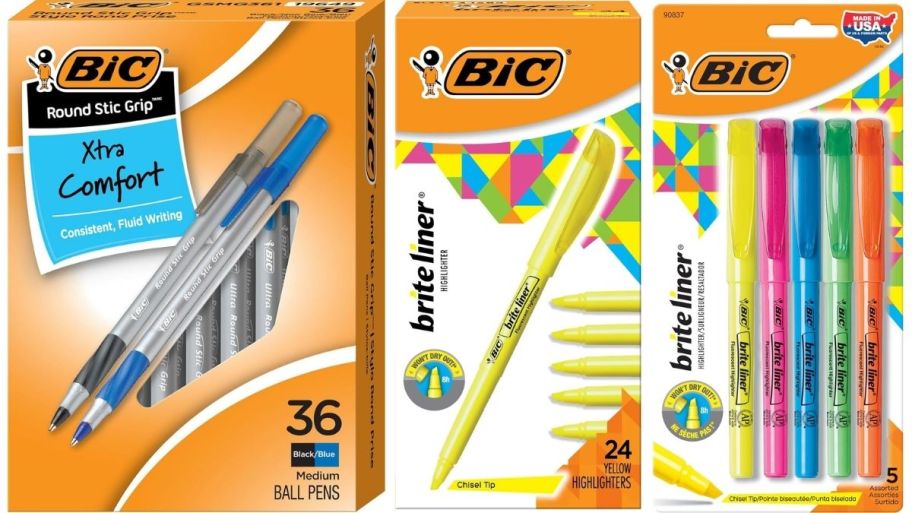 bic highlighters and pen multipacks