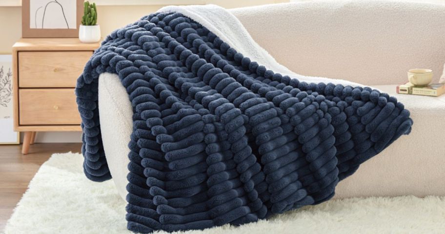 blue blanket on couch