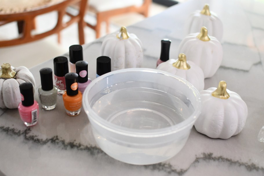 Make Dipped Marbled Pumpkins with Nail Polish!