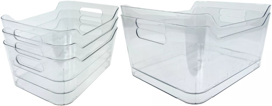 2 sets of clear storage bins with handles