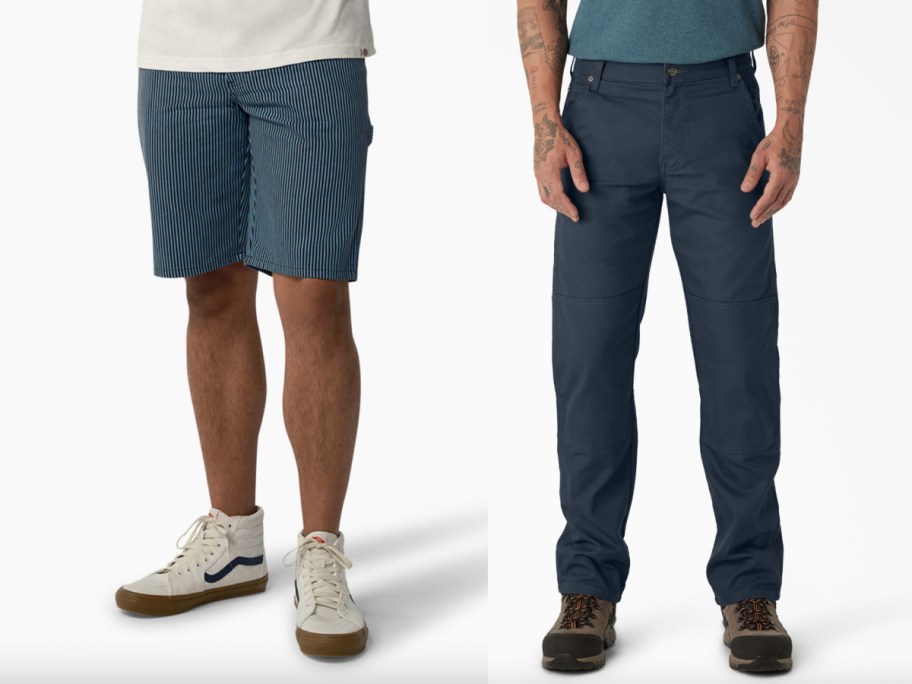 mens shorts and blue work pants