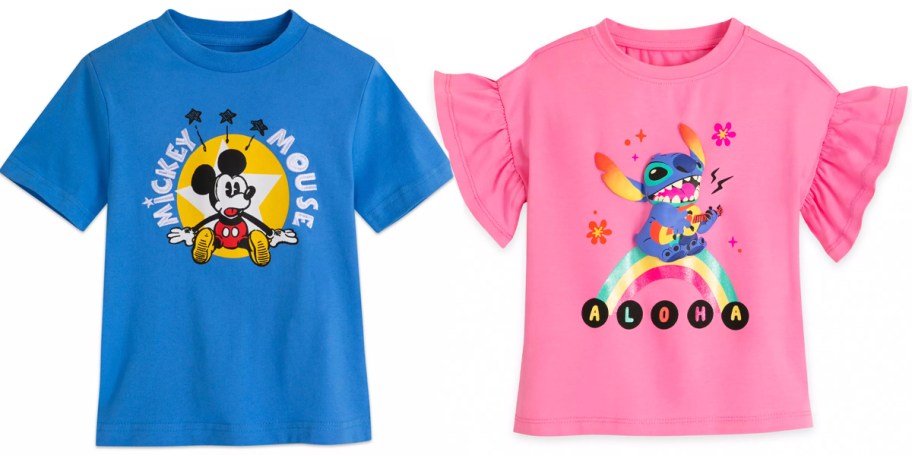 blue mickey tee and pink stitch kids tee