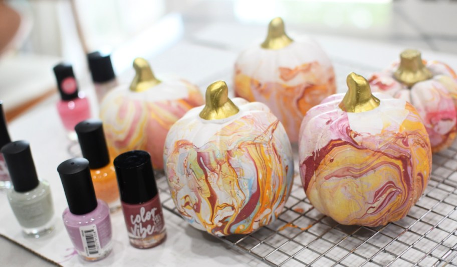 Make Dipped Marbled Pumpkins with Nail Polish! (Easy Dollar Tree Craft)