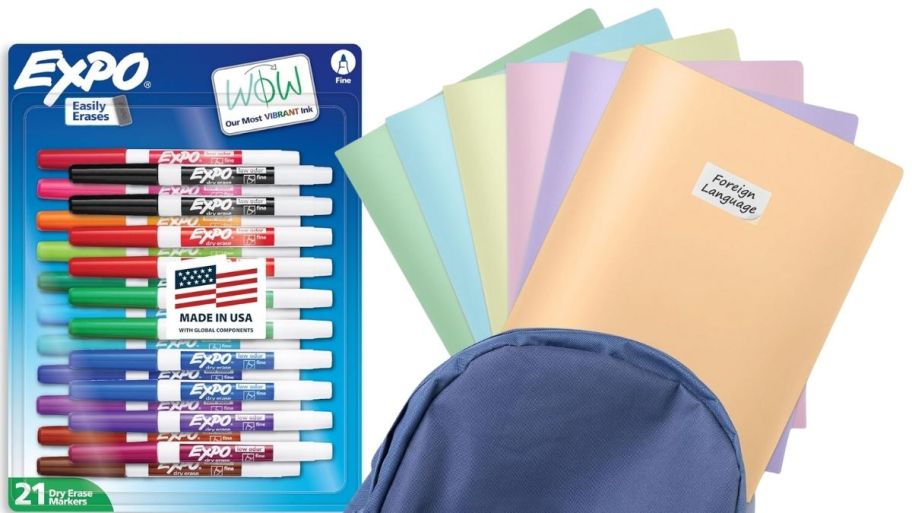a pack of dry erase markers and a pack of pocket folders