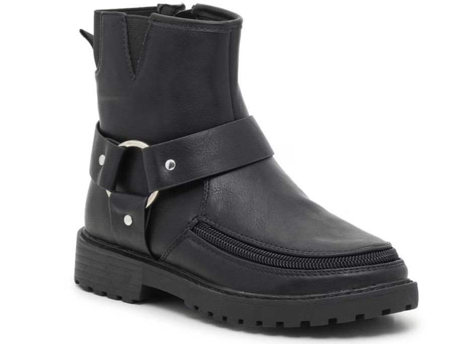 kid's black boot motorcycle style with ankle accent