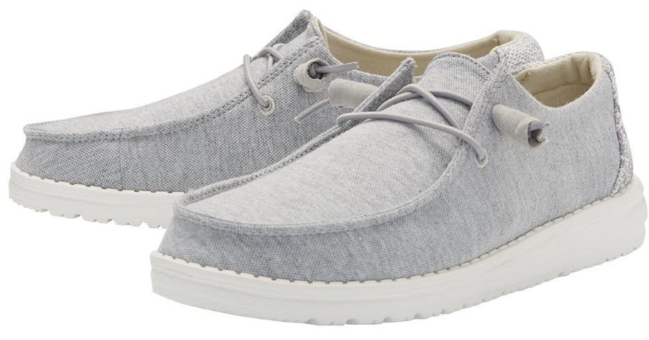 women's grey and white HEYDUDE shoes