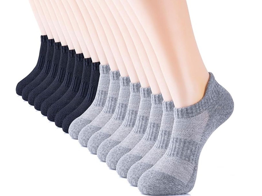 gray and black ankle socks