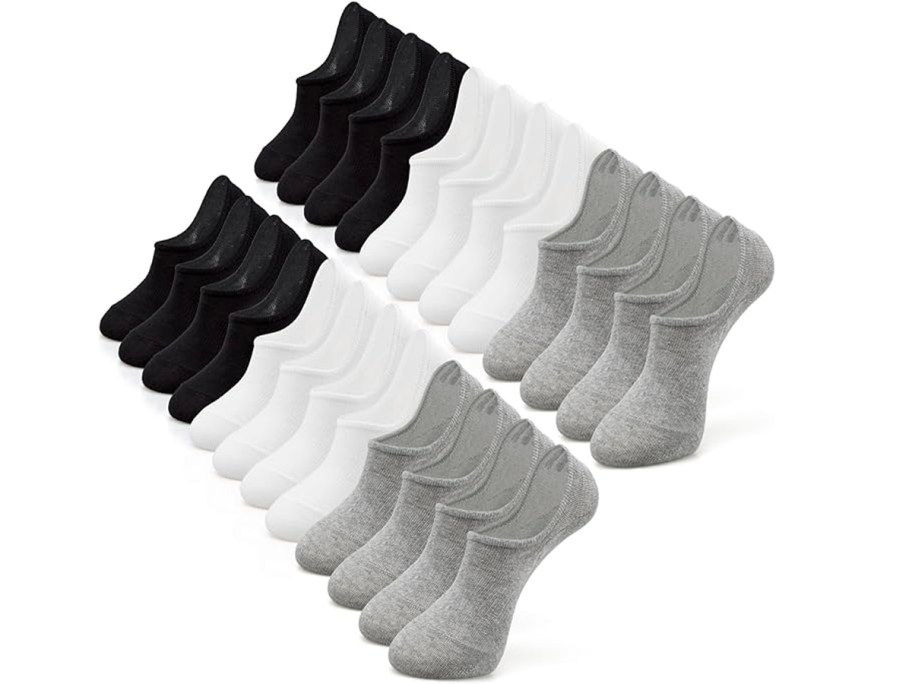 black, gray and white socks