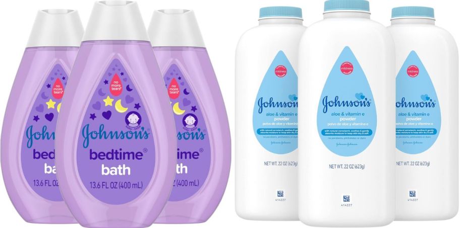 bottles of johnson baby nighttime bath and powder