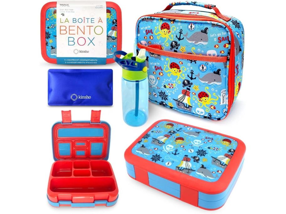 A kinsho Bento Lunch Box w/ Water Bottle & Ice Pack Set