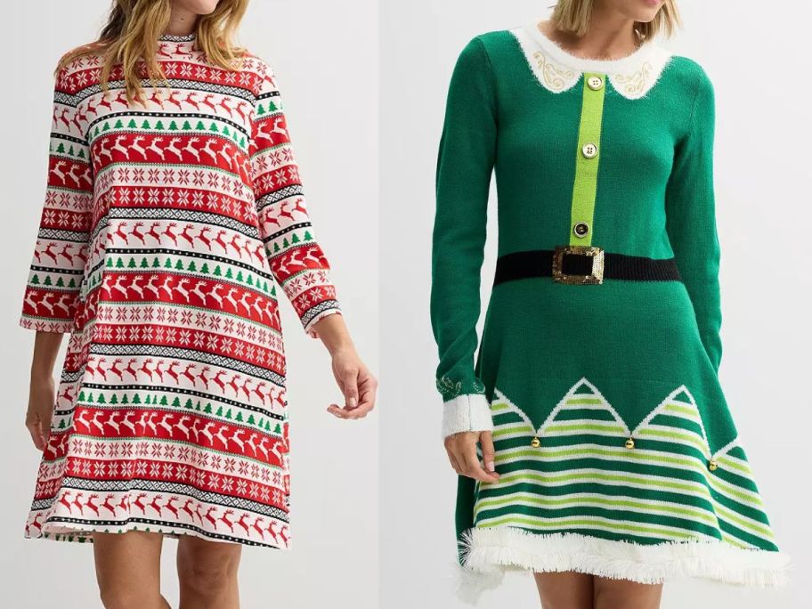 two women wearing kohl's holiday dresses