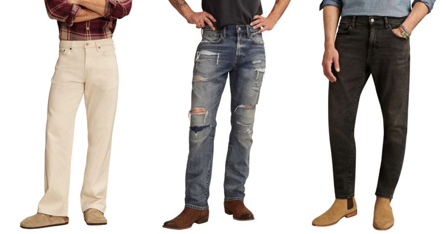 three men wearing lucky brand jeans
