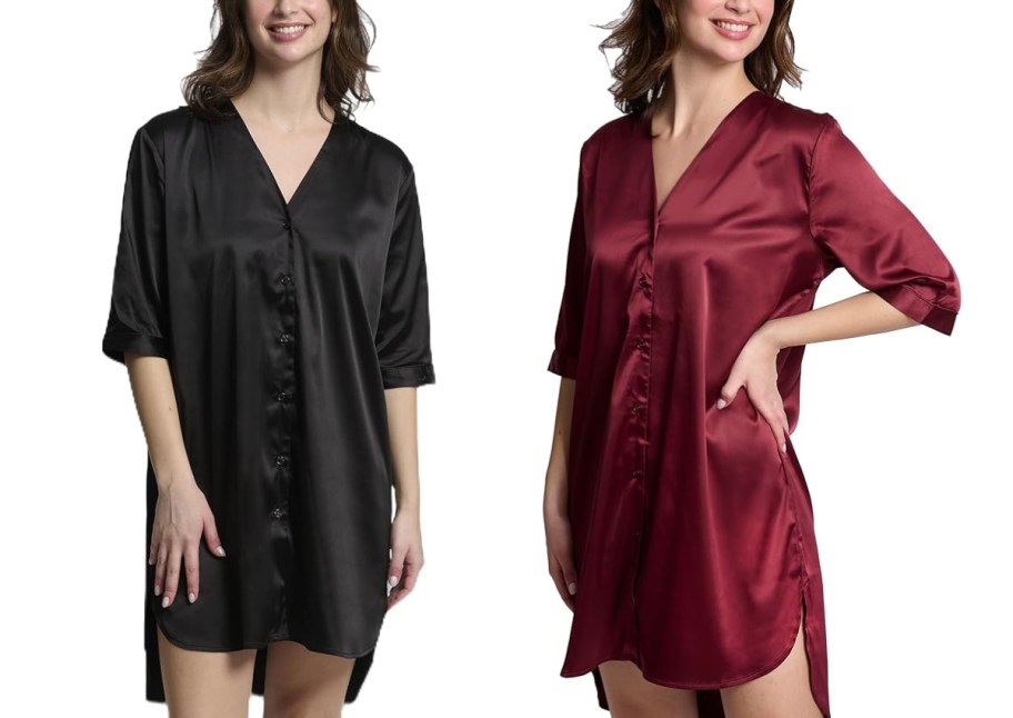 black and maroon satin nightgowns