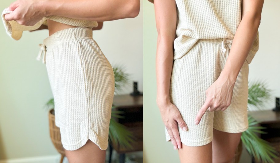 waffle knit shorts front and side angle