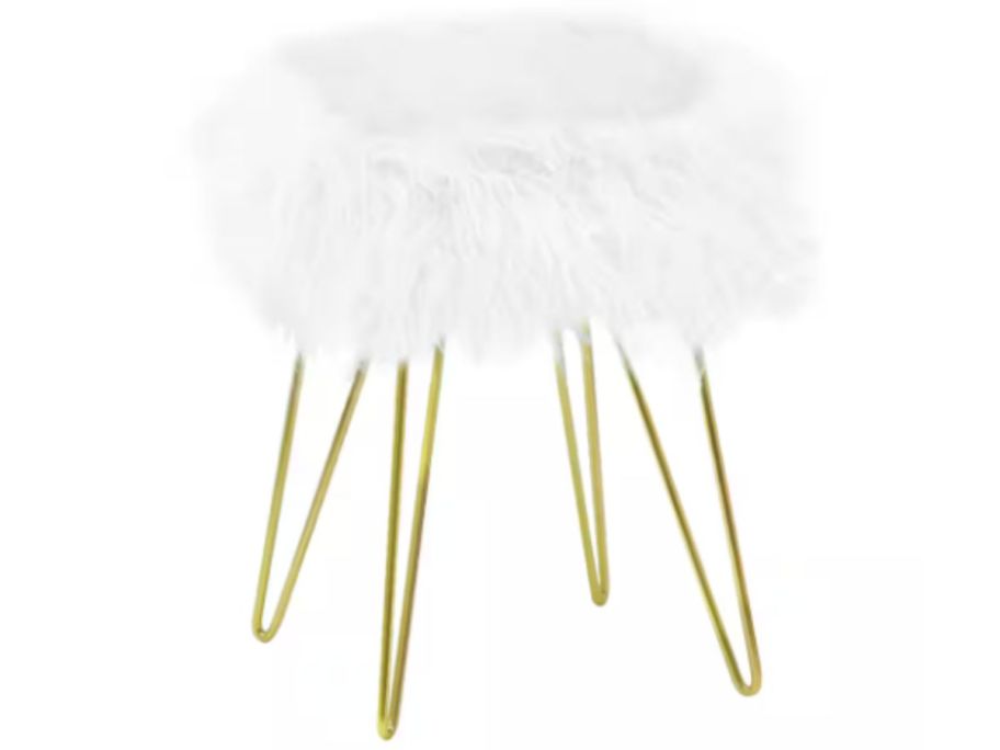 white and gold Ashland White Faux Fur Stool