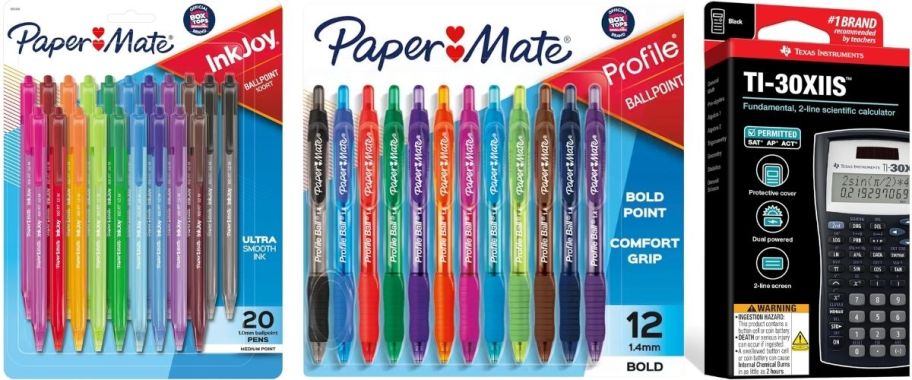 papermate gel pens and a scientific calculator