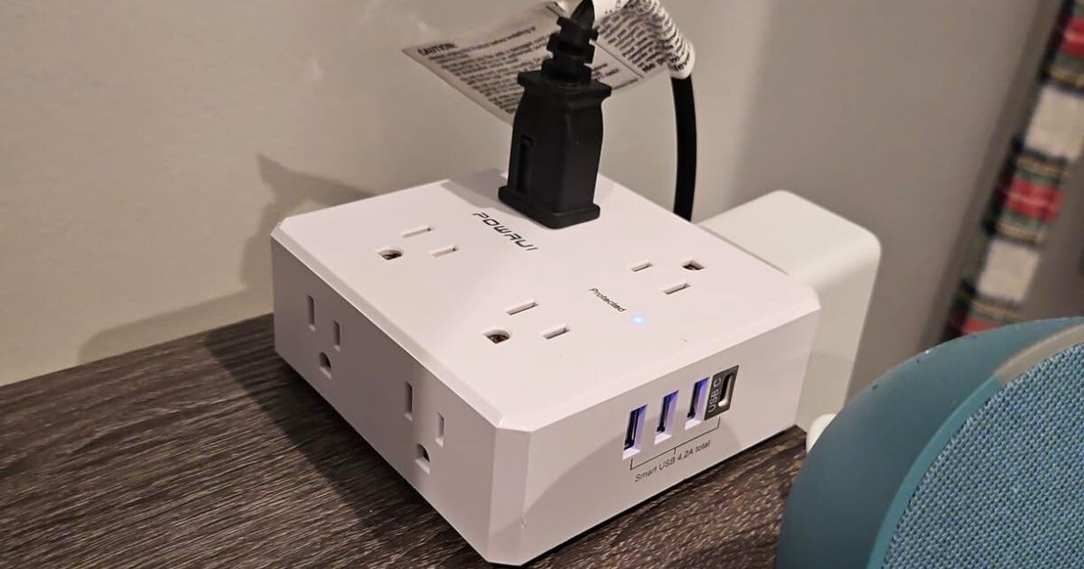 8-Outlet Wall Mount Power Strip With USB Ports - 12-in-1 Surge Protector, 10A, White