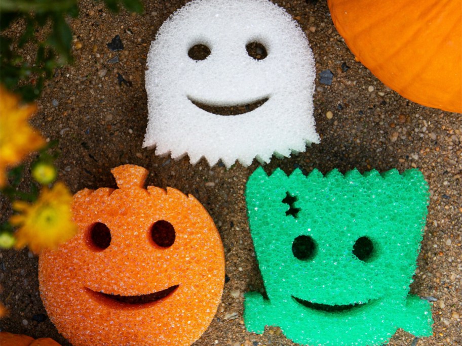 ghost, pumpkin, and Frankenstein scrubs