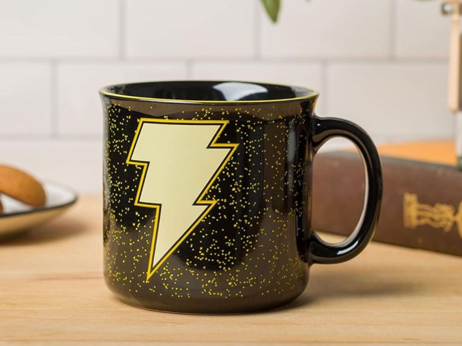 Silver Buffalo DC Comics Black Adam Ceramic Camper Mug 20oz on counter