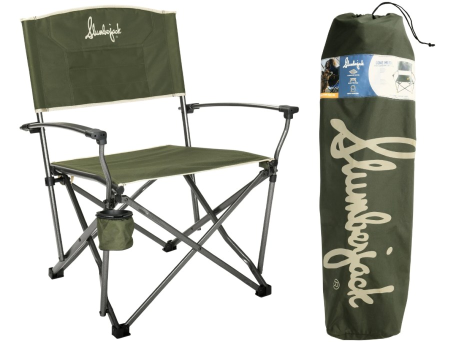 green folding chair with bag 