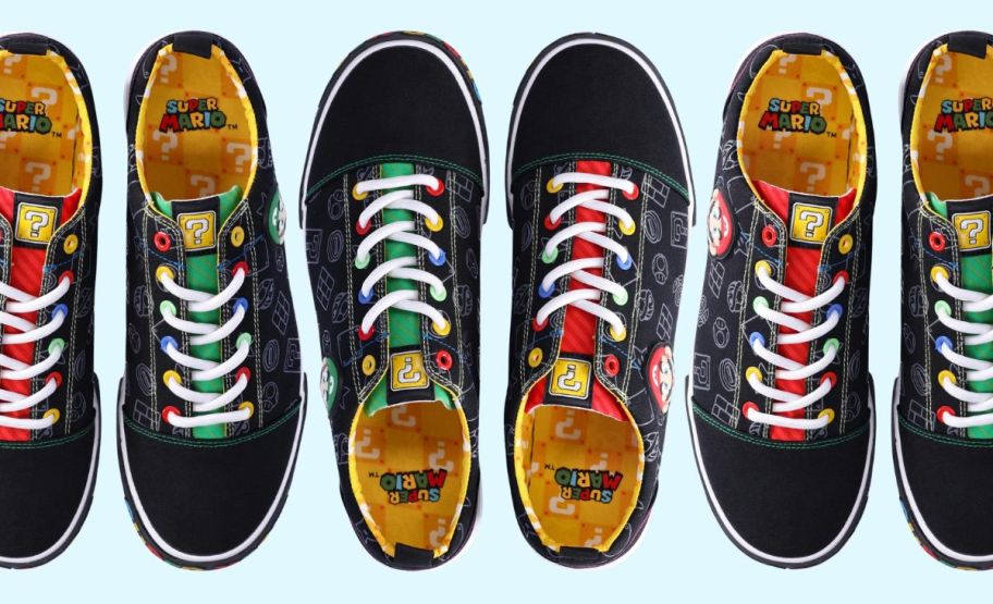 three pairs of Super Mario low-top sneakers