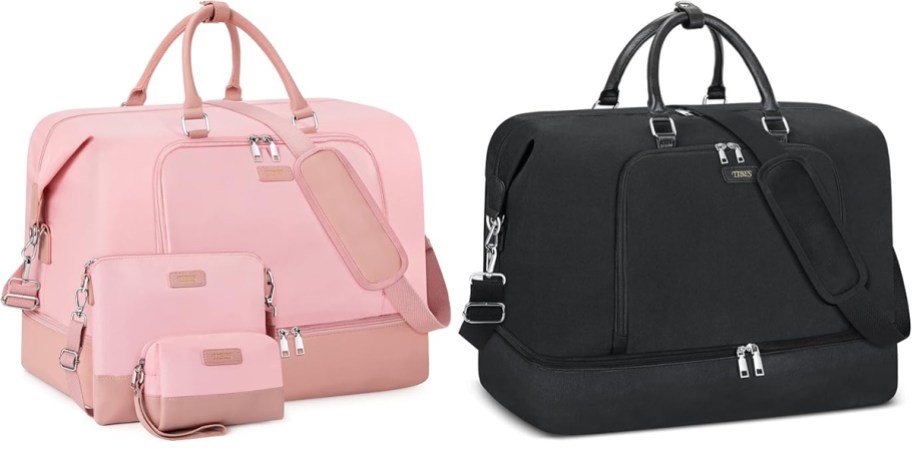 pink and black weekender bags