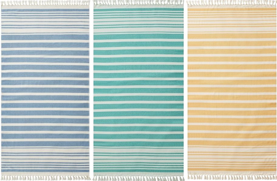 3 striped towles in blue green and yellow
